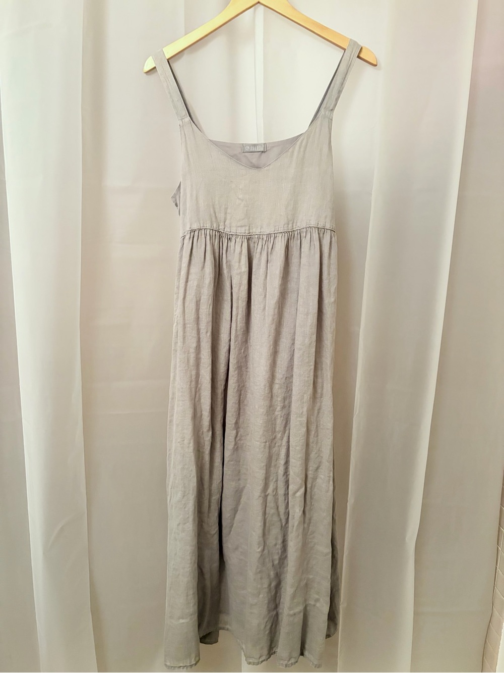 CP Shades Linen "Violette" Pebble Grey Empire Strappy Sleeveless Maxi Dress